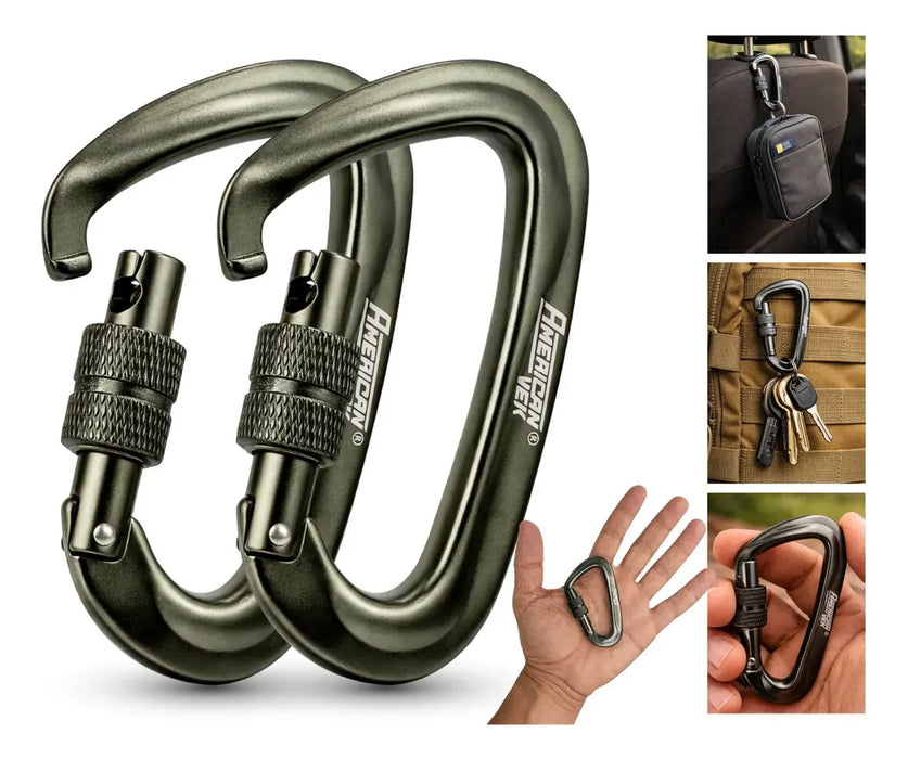 Kit 02 Mosquetão de Alumínio Fosco com Trava Rosca - 80mm - Acessório, Chaves, Mochila Chumbo-Fosco