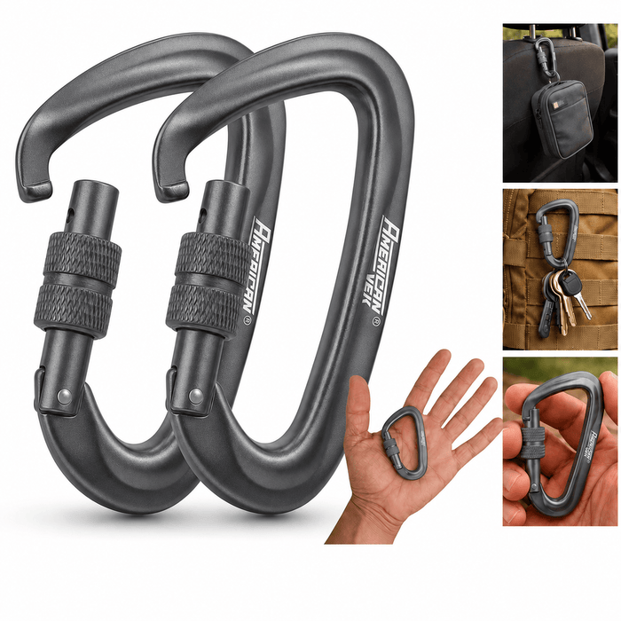 Kit 02 und Mosquetão Alumínio Fosco com Trava Rosqueável Screw Lock 12kN – Chaves, Mochila e Organização | Americanvek Chumbo-Fosco