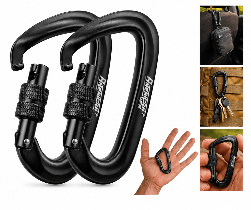 Kit 02 und Mosquetão Alumínio Fosco com Trava Rosqueável Screw Lock 12kN – Chaves, Mochila e Organização | Americanvek Preto-Fosco