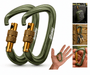 Kit 02 und Mosquetão Alumínio Fosco com Trava Rosqueável Screw Lock 12kN – Chaves, Mochila e Organização | Americanvek Verde-Militar-Gold