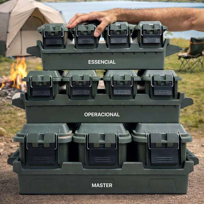 Kit 4 Caixas Organizadoras Estanques ESSENCIAL 8,8L AMMO – Plástico ABS Reforçado, Vedação e Fecho Metálico Verde