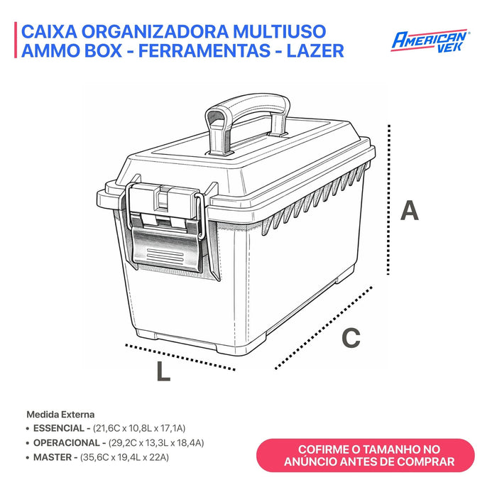 Kit 4 Caixas Organizadoras Estanques ESSENCIAL 8,8L AMMO – Plástico ABS Reforçado, Vedação e Fecho Metálico Verde