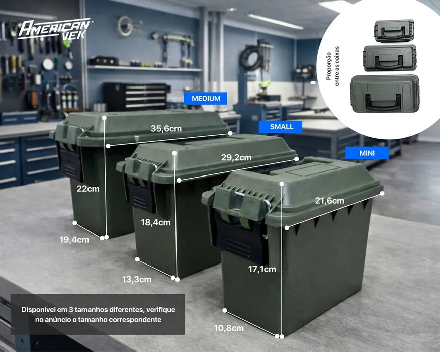 Kit 4 Caixas Organizadoras Estanques Mini 4L com Bandeja AMMO – Plástico ABS Reforçado, Vedação e Fecho Metálico Cinza