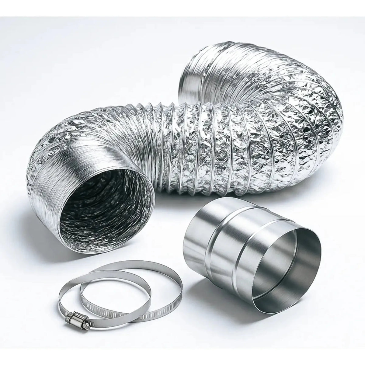 Kit Completo Duto Aluminizado 150mm 5m + Luva de União + 2 Abraçadeiras Aço Inox