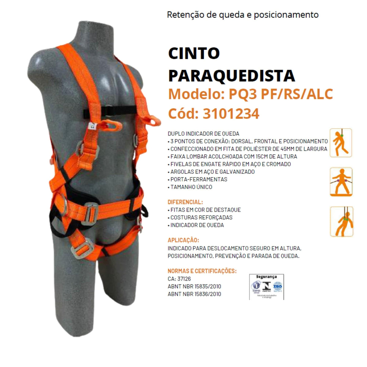 Kit Completo Profissional para Trabalho em Altura - Cinto, Talabartes e Travaquedas - Manutenção Predial, Industrial, Contrução Civil, Torres