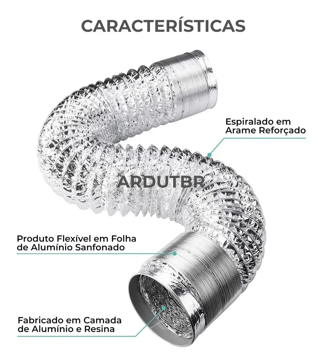 Kit Duto Flexível Aluminizado 150mm 5mts + 2 Abraçadeiras 140-159mm