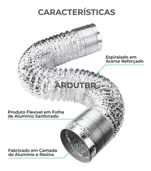 Kit Duto Flexível Aluminizado 150mm 5mts + 2 Abraçadeiras 140-159mm