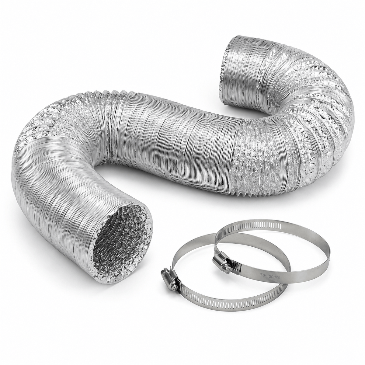 Kit Duto Flexível Aluminizado 150mm 5mts + 2 Abraçadeiras 140-159mm