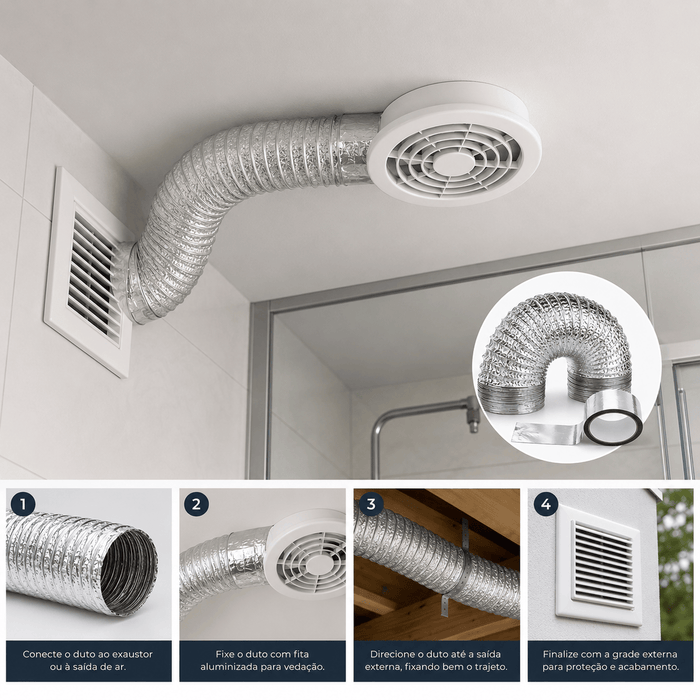 Kit Duto Flexível Aluminizado 150mm 5mts + 2 Abraçadeiras 140-159mm