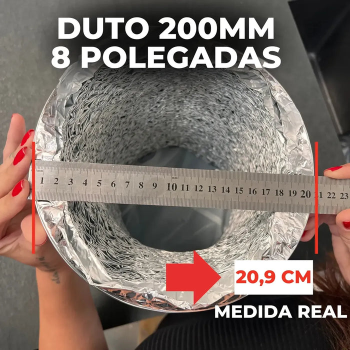 Kit Duto Flexível Aluminizado 200mm 8 Pol 5m + Fita Aluminizada BOPP 48mm