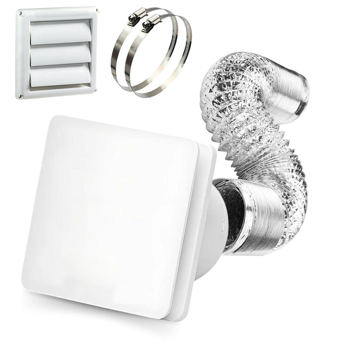 Kit Exaustor Banheiro 150mm - New Muro Plus - Duto, Abraçadeiras e Grade (Vazão 368m³/h)