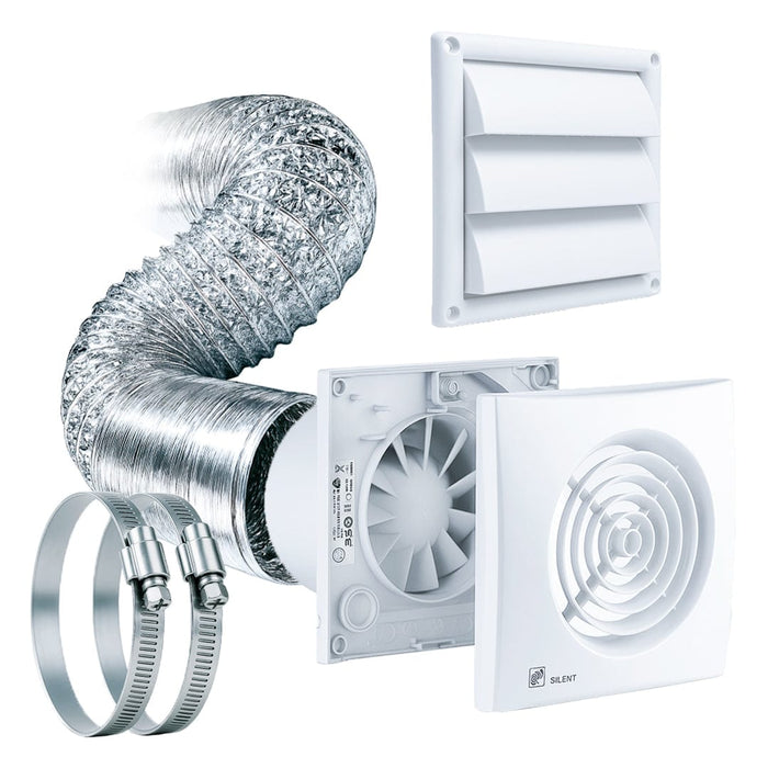 Kit Exaustor Para Ambientes Internos Soler Palau Silent 300 C - 150mm -  Duto 5 Mts 2 Abraçadeiras Grelha Soler Palau 110V