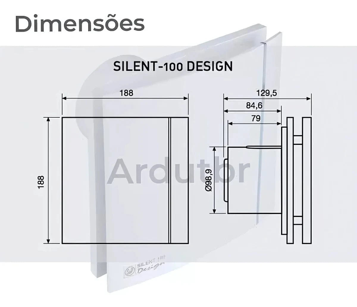 Kit Exaustor Para Banheiros Soler Palau Silent Design CZ 3C 200 - Duto, Abraçadeiras e Grade - 125mm - Vazão (160m3/h-195m3/h)