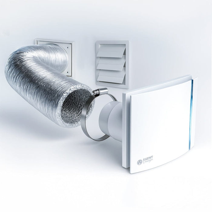 Kit Exaustor Para Banheiros Soler Palau Silent Design CZ 3C 200 - Duto, Abraçadeiras e Grade - 125mm - Vazão (160m3/h-195m3/h)