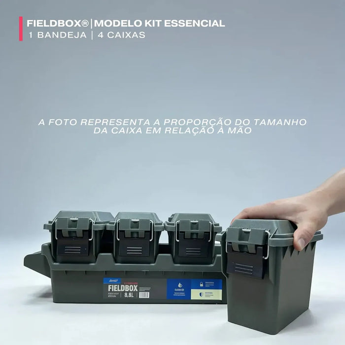 Kit FieldBox Essencial Americanvek – 4 Caixas Estanques 8,8L | ABS Reforçado, Vedação e Fechos Metálicos Verde