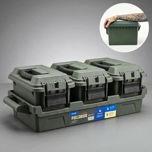 Kit FieldBox Master Americanvek – Caixas Estanques 25,8L | O Maior da Linha | ABS e Fechos Metálicos Verde