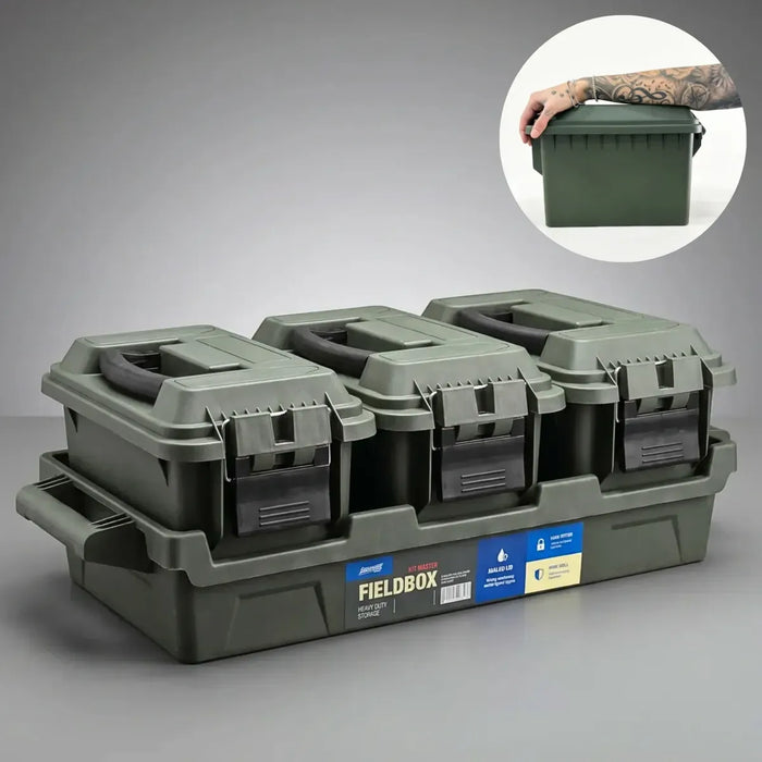 Kit FieldBox Master Americanvek – Caixas Estanques 25,8L | O Maior da Linha | ABS e Fechos Metálicos Verde