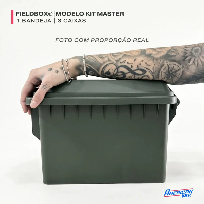 Kit FieldBox Master Americanvek – Caixas Estanques 25,8L | O Maior da Linha | ABS e Fechos Metálicos Verde