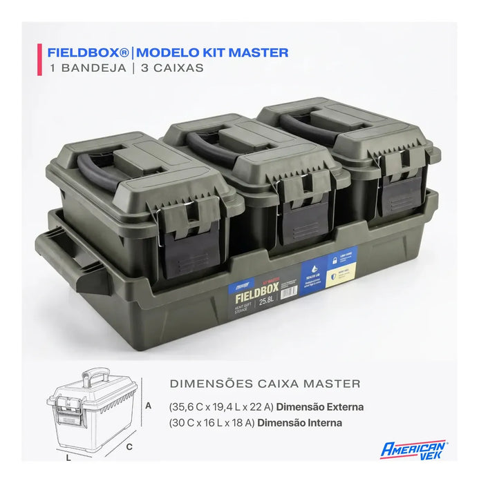 Kit FieldBox Master Americanvek – Caixas Estanques 25,8L | O Maior da Linha | ABS e Fechos Metálicos Verde
