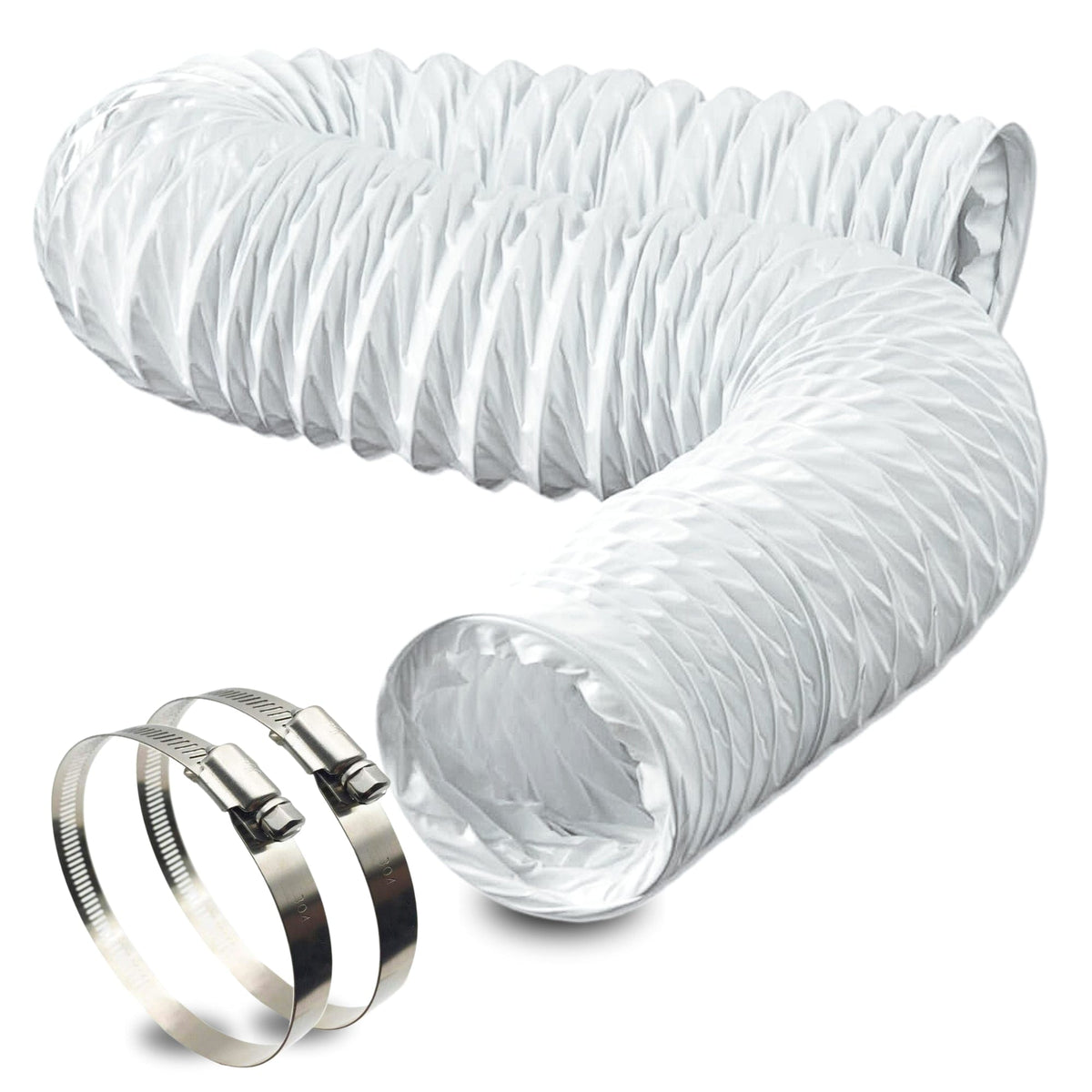 Kit Instalação Duto Flexivel PVC Branco / Abraçadeiras - 100mm 4 Polegadas - 3 Metros