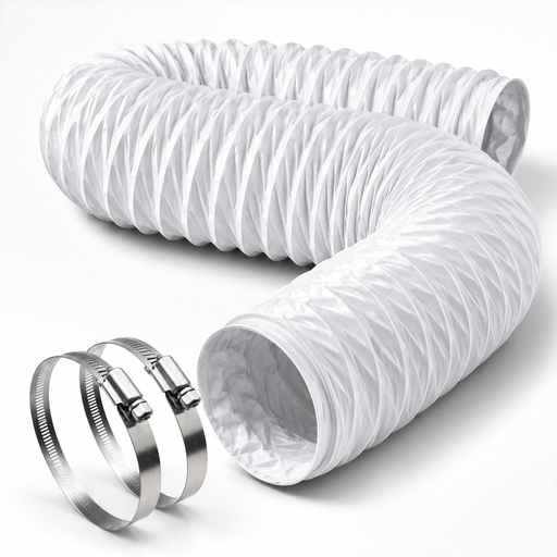 Kit Instalação Duto Flexivel PVC Branco / Abraçadeiras - 150mm 6 Polegadas - 3 Metros