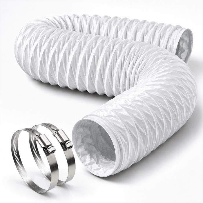 Kit Instalação Duto Flexivel PVC Branco / Abraçadeiras - 150mm 6 Polegadas - 3 Metros