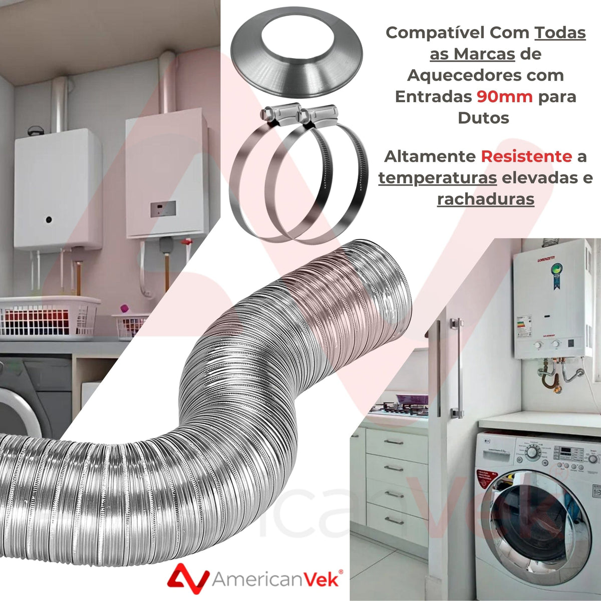 Kit Instalação Duto Semiflexivel Alumínio / Abraçadeiras / Aro Arremate - 090mm - 3 Metros