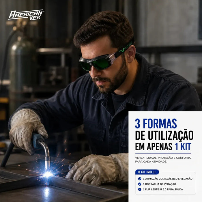 Kit Óculos Para Grau Univet 5X9 + Flip Solda W5 – Oxicorte e Maçarico | CA38095