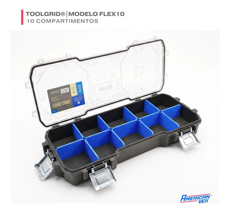 Kit ToolGrid Americanvek Flex 10 + Flex 17 – 27 Compartimentos Ajustáveis | Sistema Modular Tampa Transparente