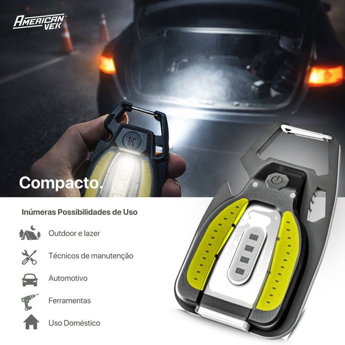 Lanterna Chaveiro LED Multifuncional WARSUN G2S 400 Lúmens Recarregável USB-C com Imã e Acendedor