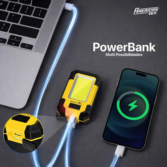 Lanterna de Trabalho LED WARSUN Y36 1000 Lúmens Recarregável com Imã, Gancho e Suporte Ajustável