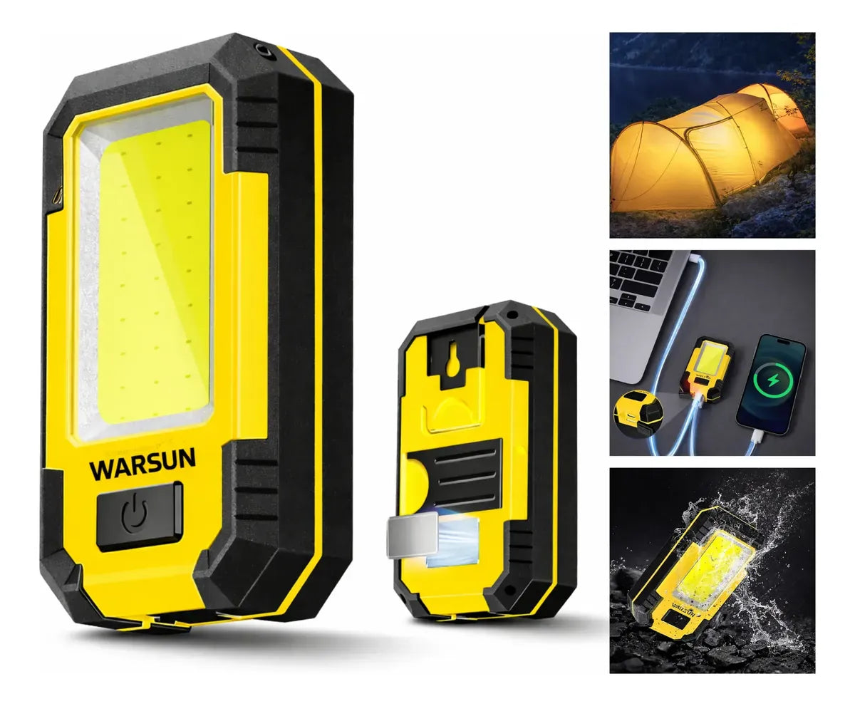 Lanterna de Trabalho LED WARSUN Y36 1000 Lúmens Recarregável com Imã, Gancho e Suporte Ajustável