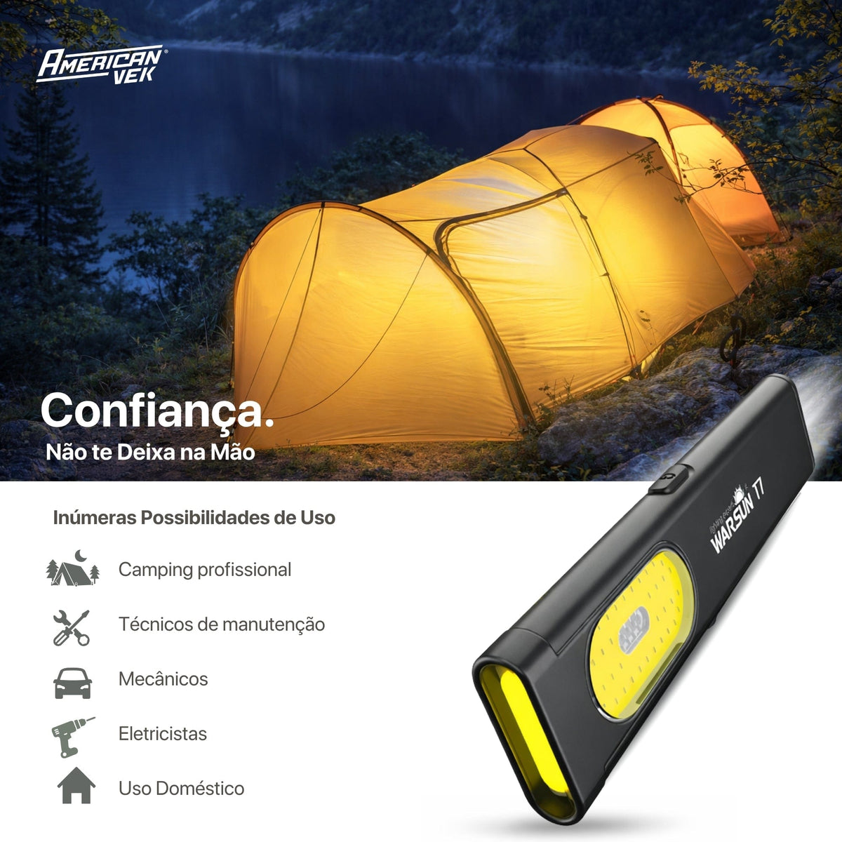 Lanterna de Trabalho Portátil WSE5 / T7 LED COB 450 Lúmens Recarregável USB-C com Base Magnética e Presilha
