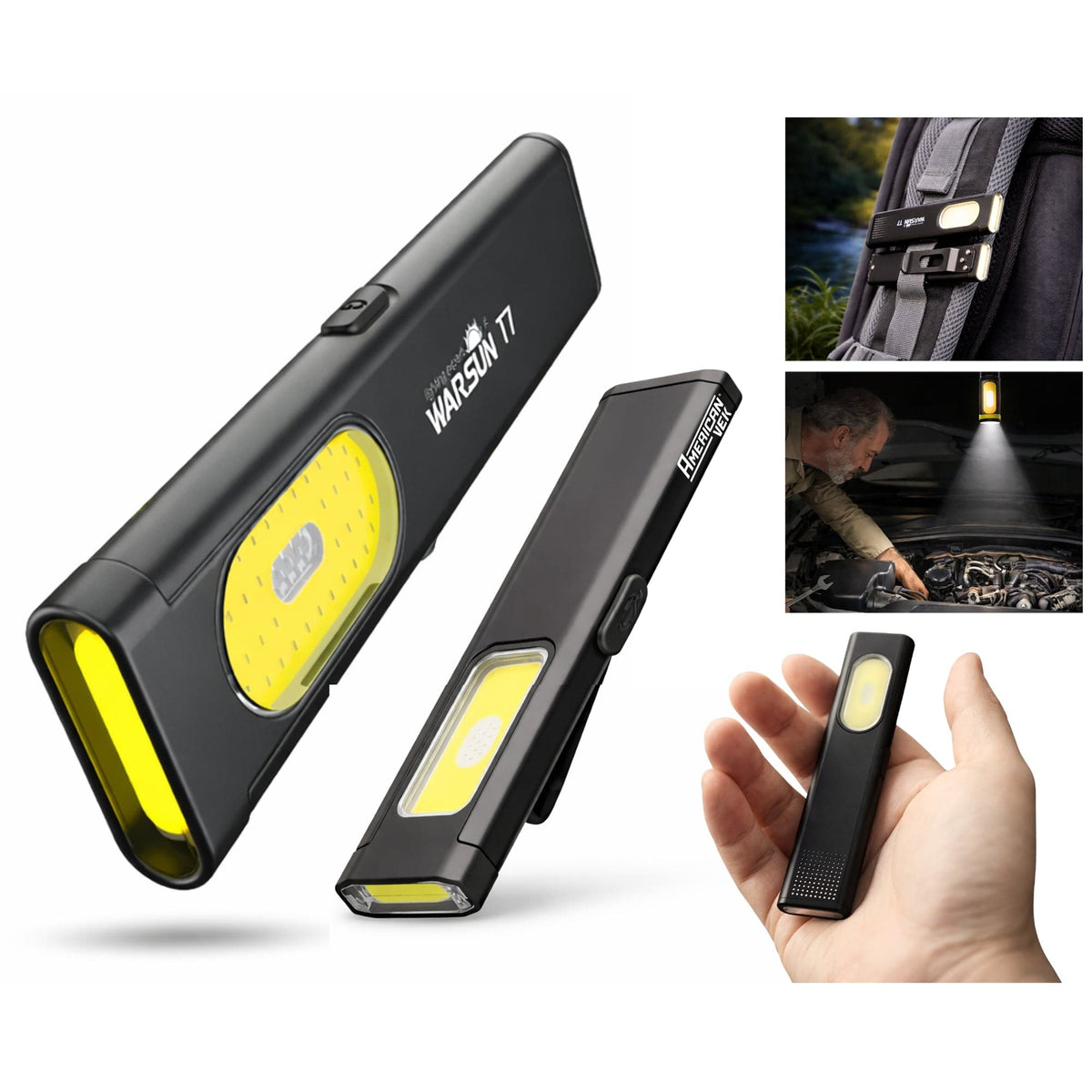 Lanterna de Trabalho Portátil WSE5 / T7 LED COB 450 Lúmens Recarregável USB-C com Base Magnética e Presilha