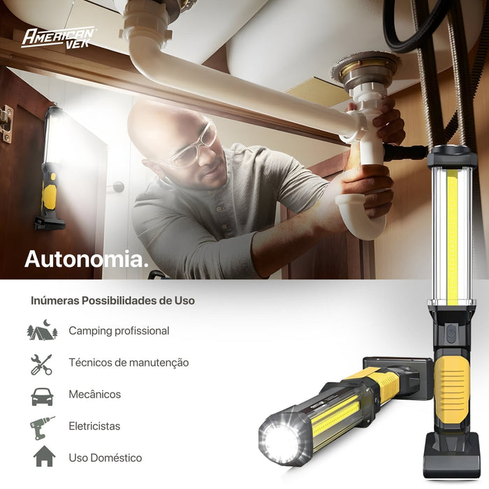Lanterna LED de Trabalho Magnética WARSUN DJ60 1500 Lúmens Recarregável USB-C com Gancho e Power Bank