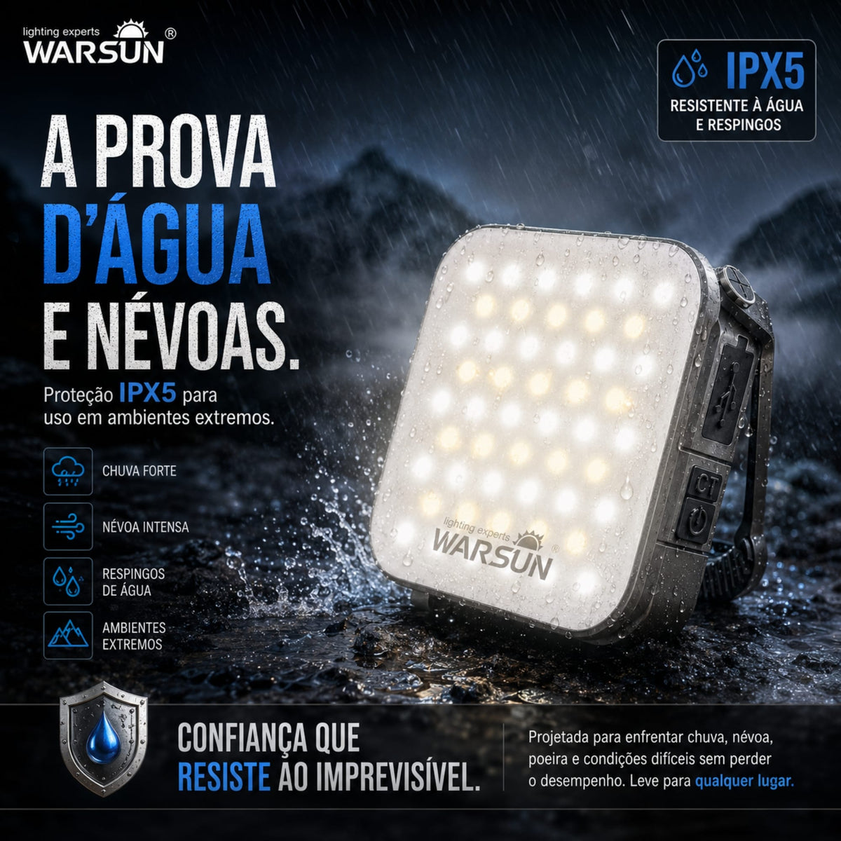 Lanterna Recarregável á Luz Solar com USB-C LED CP36 800 Lumens á prova d'agua