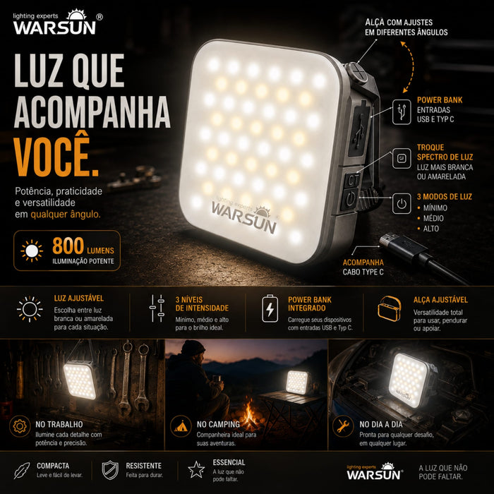 Lanterna Recarregável á Luz Solar com USB-C LED CP36 800 Lumens á prova d'agua
