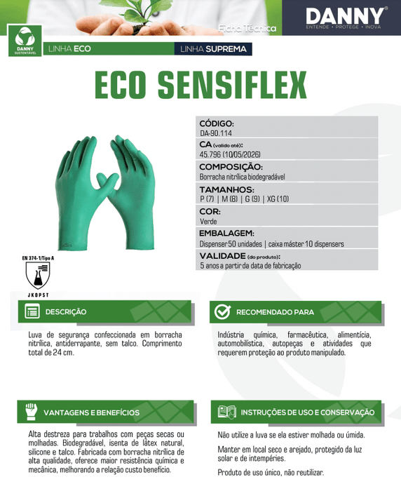 Luva Danny Eco Sensiflex Flex Verde DA90114
