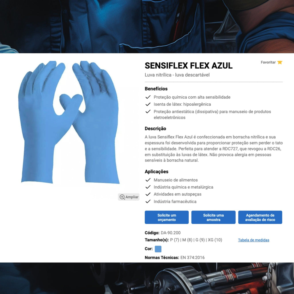 Luva Danny Sensiflex Flex Azul DA90200 - Kit 02