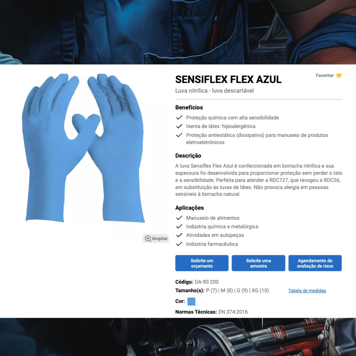 Luva Danny Sensiflex Flex Azul DA90200 - Kit 02