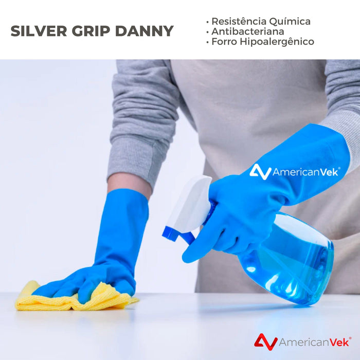 Luva Danny Silver Grip Látex Verniz DA360AZ Azul - CA 40730
