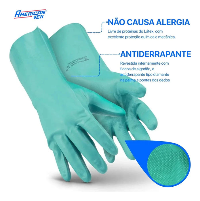 Luva de Proteção Com Forro Multiuso Nitrilica Verde Nitrogreen - Super Safety (12 Pares) | CA33334