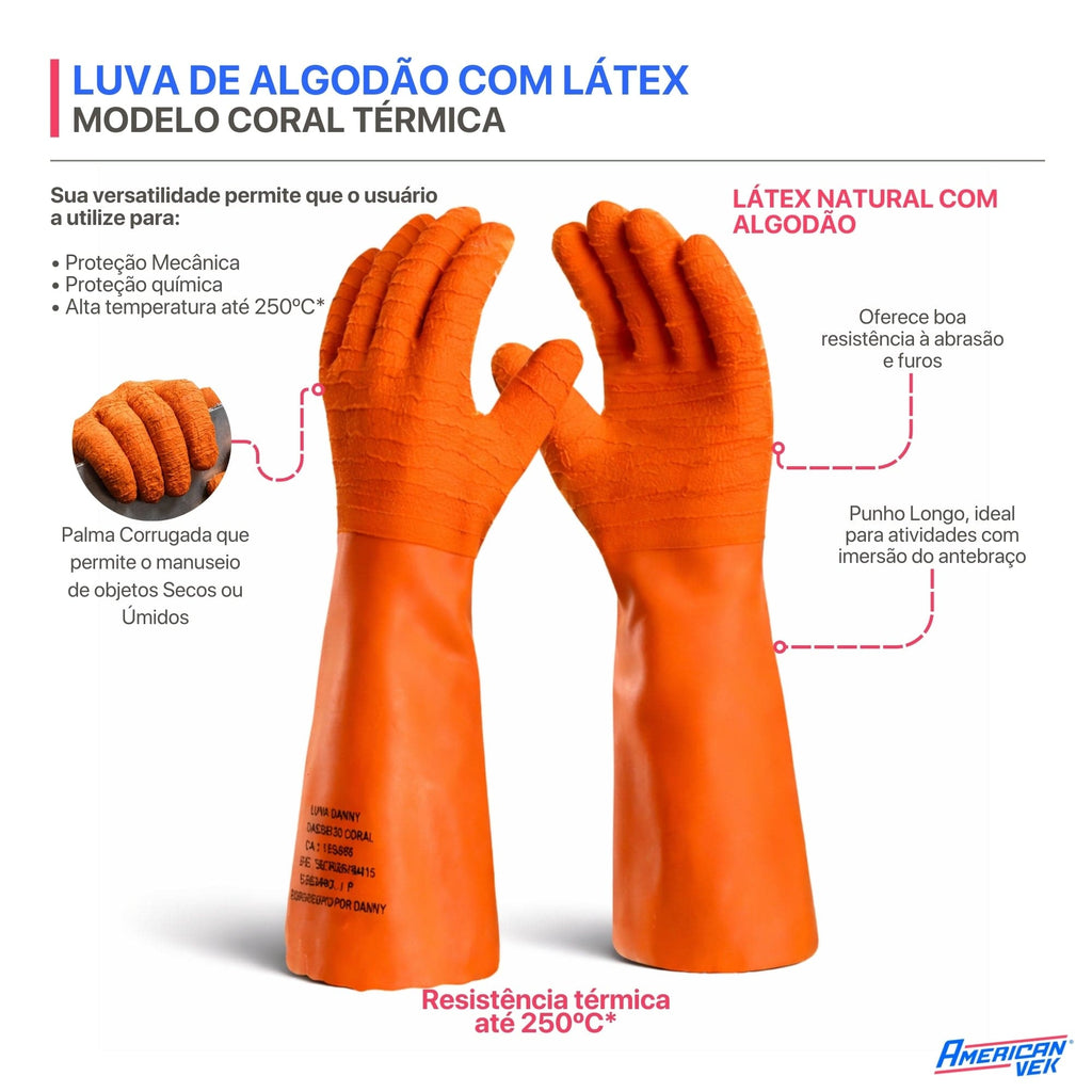Luva de Proteção Térmica 250ºC Coral DASL530 Resistente a Calor, Químicos e Corte - Danny | CA15366