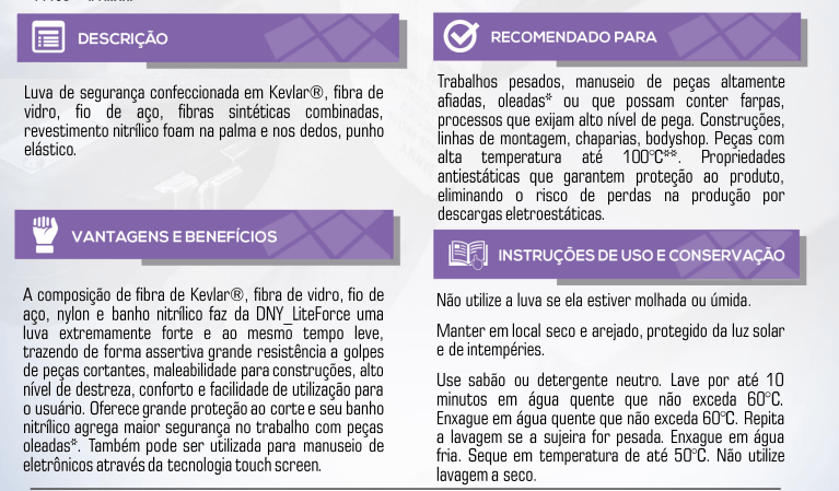 Luva de Segurança Danny DNY LiteForce Super Resistente - Anticorte, Térmica, Altamente Resistente para Manuseio de Peças Cortantes