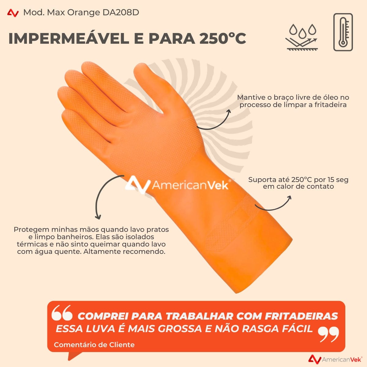 Luva de Segurança Impermeável Térmica Danny Max Orange DA208D
