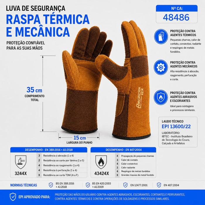 Luva de Soldagem Raspa com Forro Feltro – MIG MAG Eletrodo e Oxiacetilênica | CA48486