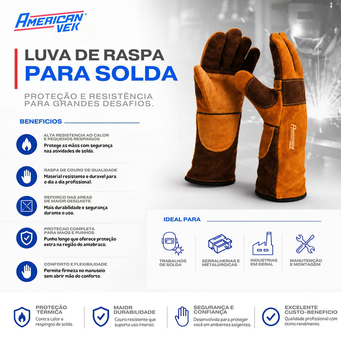 Luva de Soldagem Raspa com Forro Feltro – MIG MAG Eletrodo e Oxiacetilênica | CA48486