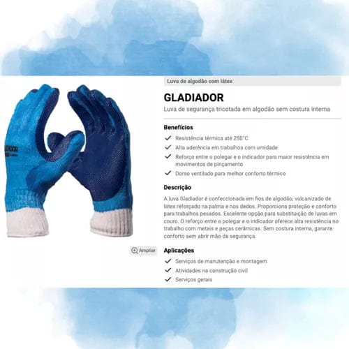 Luva Emborrachada Reforçada Para Atividade Pesada Gladiador Danny DA36105AZ - CA8082