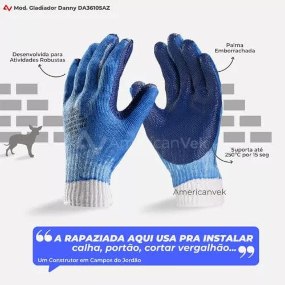Luva Emborrachada Reforçada Para Atividade Pesada Gladiador Danny DA36105AZ - CA8082
