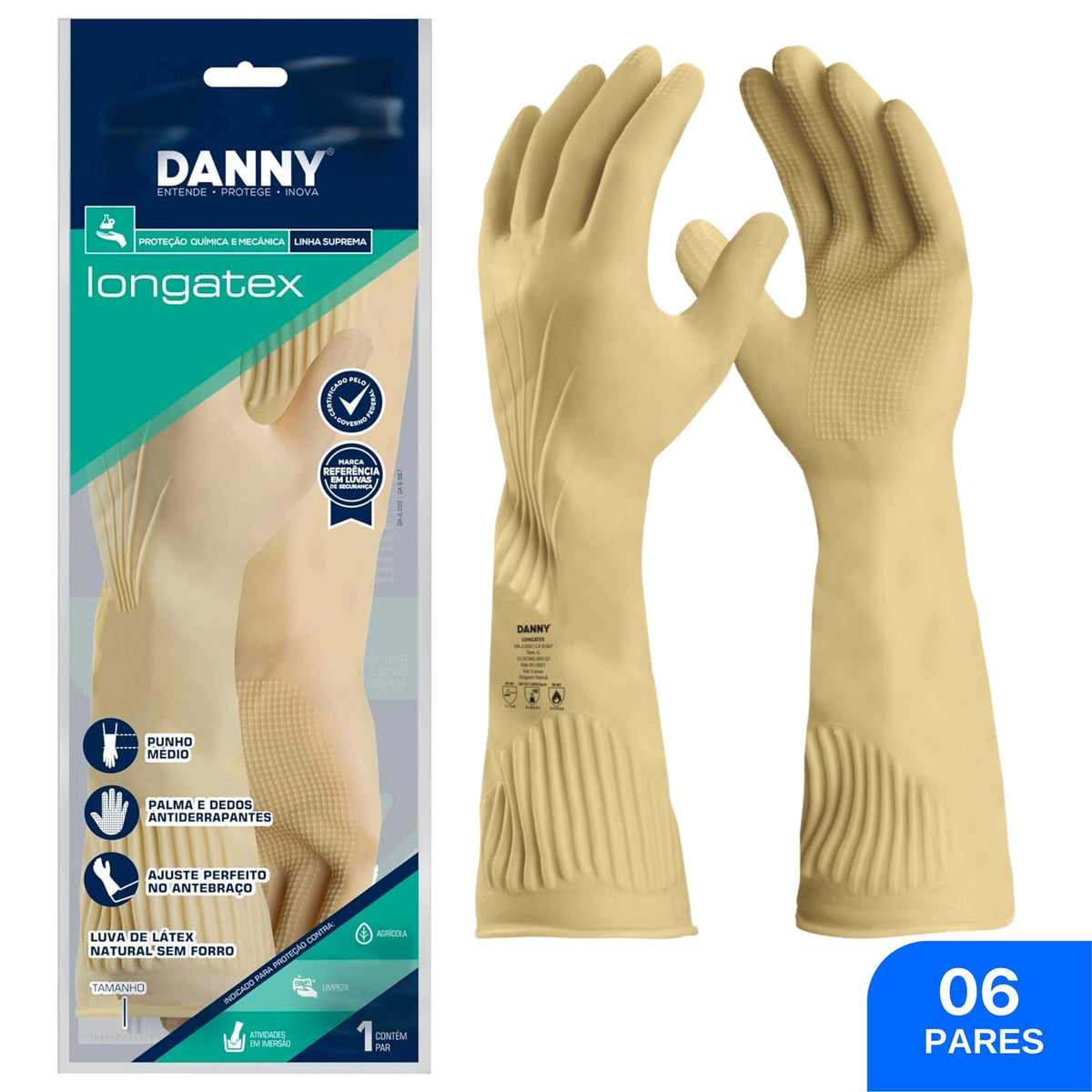 Luva Látex Longatex Borracha Natural DA2020 - Danny (06 Pares) | CA9567